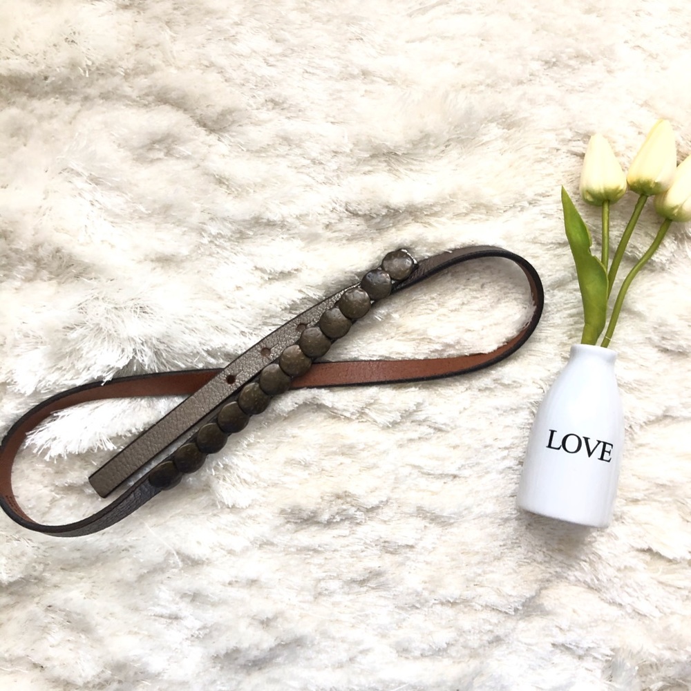 Pewter Silver Leather thin Belt hammered coins S - Picture 2 of 4